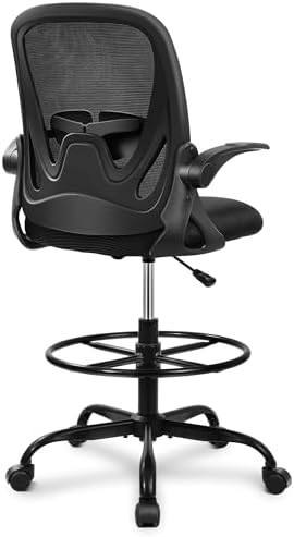 Primy Drafting Chair Tall Office Chair with Flip-up Armrests Executive Ergonomic Computer Standing Desk Chair with Lumbar Support and Adjustable Footrest Ring (Black): A Budget Friendly Tall Chair That Works product image