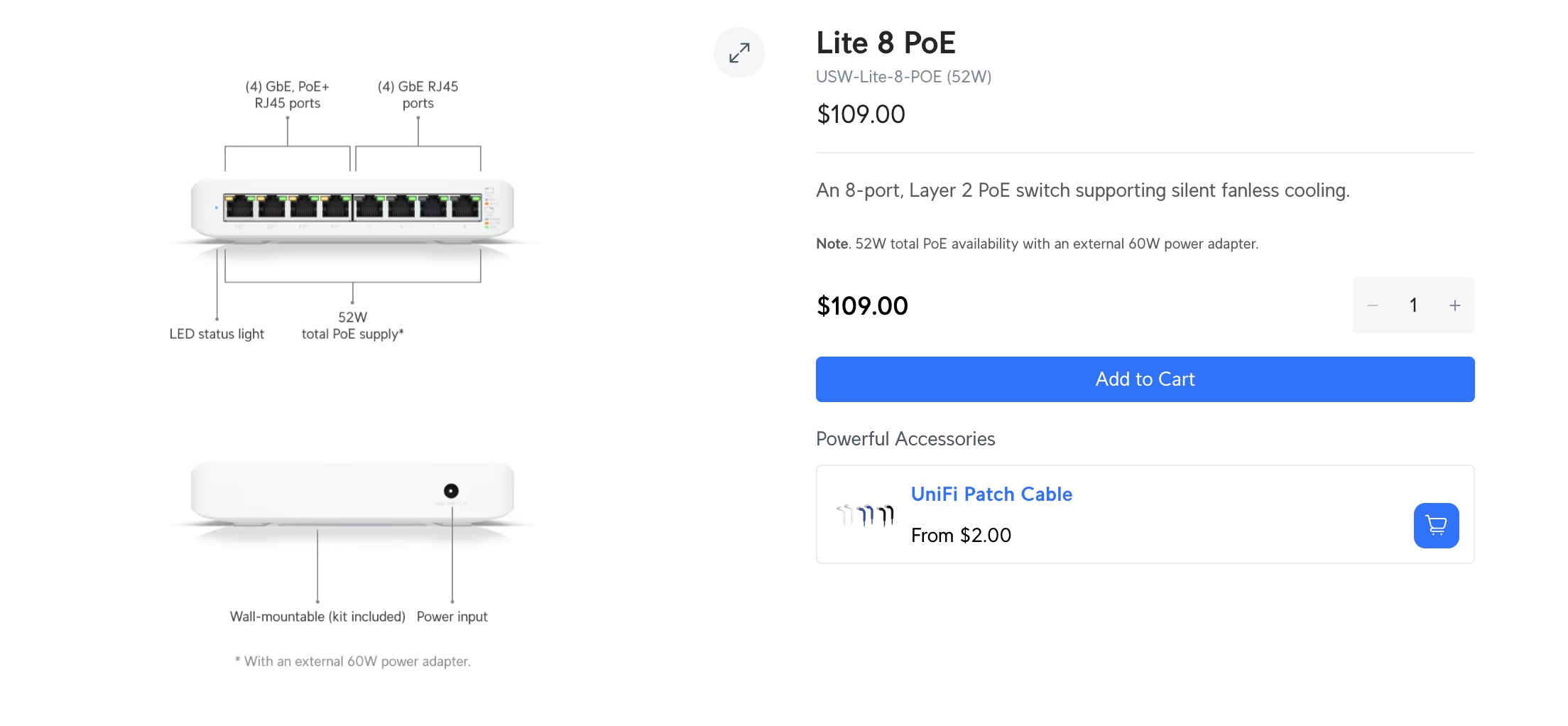 Ubiquiti USW-Lite-8-PoE: Fanless, Affordable PoE for Small UniFi Setups product photo